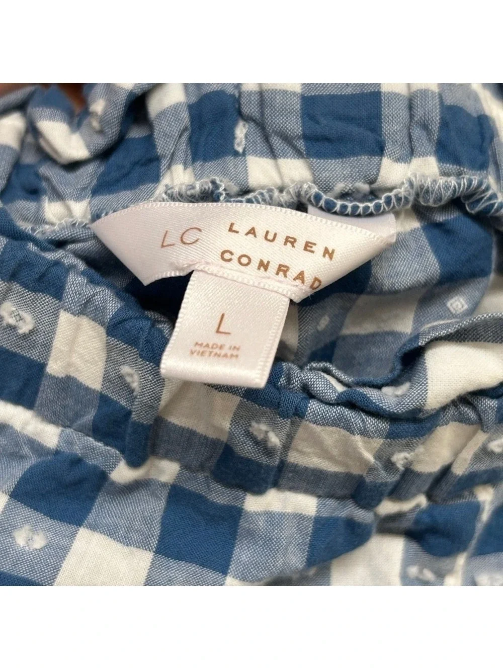 Lauren Conrad Women's Blue Gingham Swiss Dot Paperbag Waist Comfy Shorts Size L